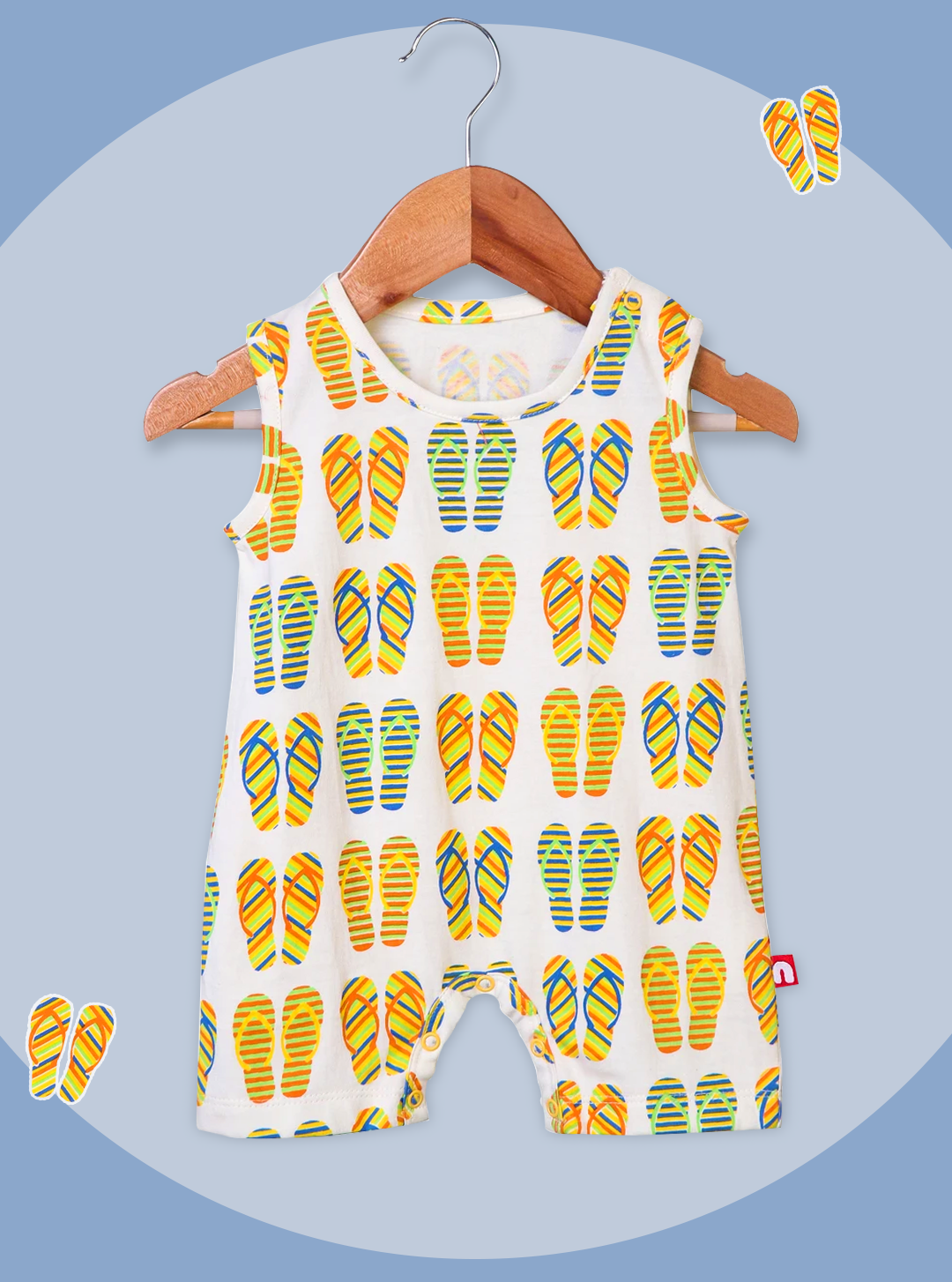 Organic Cotton Sleeveless Footwear Print Romper For Unisex Baby